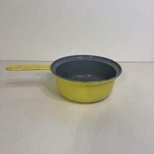VTG Belgian Descoware Yellow Enamel Cast Iron 2-in-1 Skillet & Saucepan